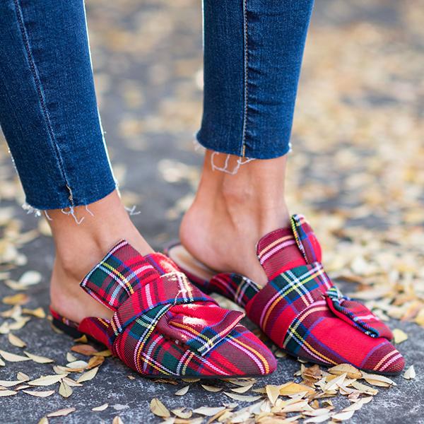 Pairmore Under The Tree Red Plaid Flat Mules